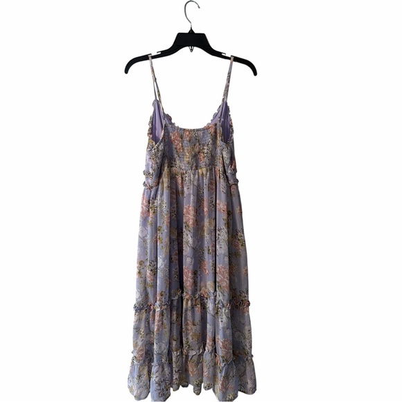 Limelush Purple Floral Tiered Boho Midi Dress Size Large - Picture 2 of 5